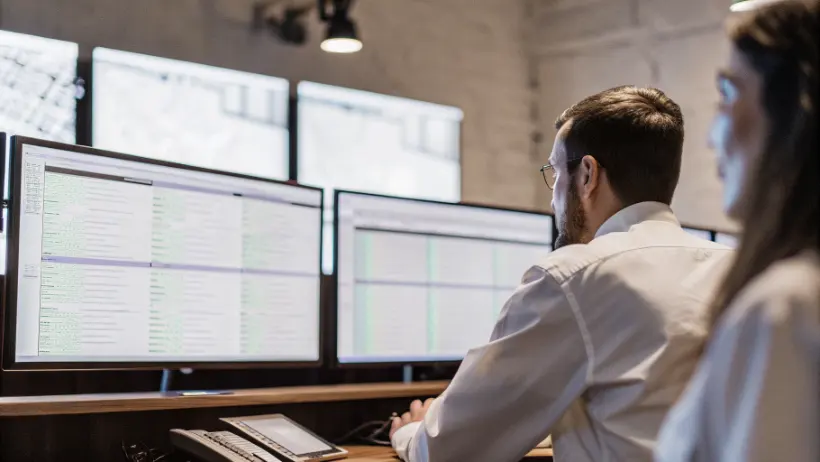 Forensics technology specialist examining casino server logs and transaction data on a secure workstation