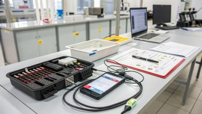 Mobile device forensic extraction process showing smartphone connected to forensic workstation